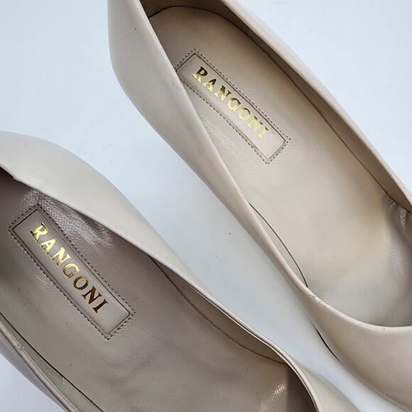 Rangoni Peep Toe Leather Pumps Size 6.5B Cream Slip On Casual Neutral Designer - Picture 6 of 11
